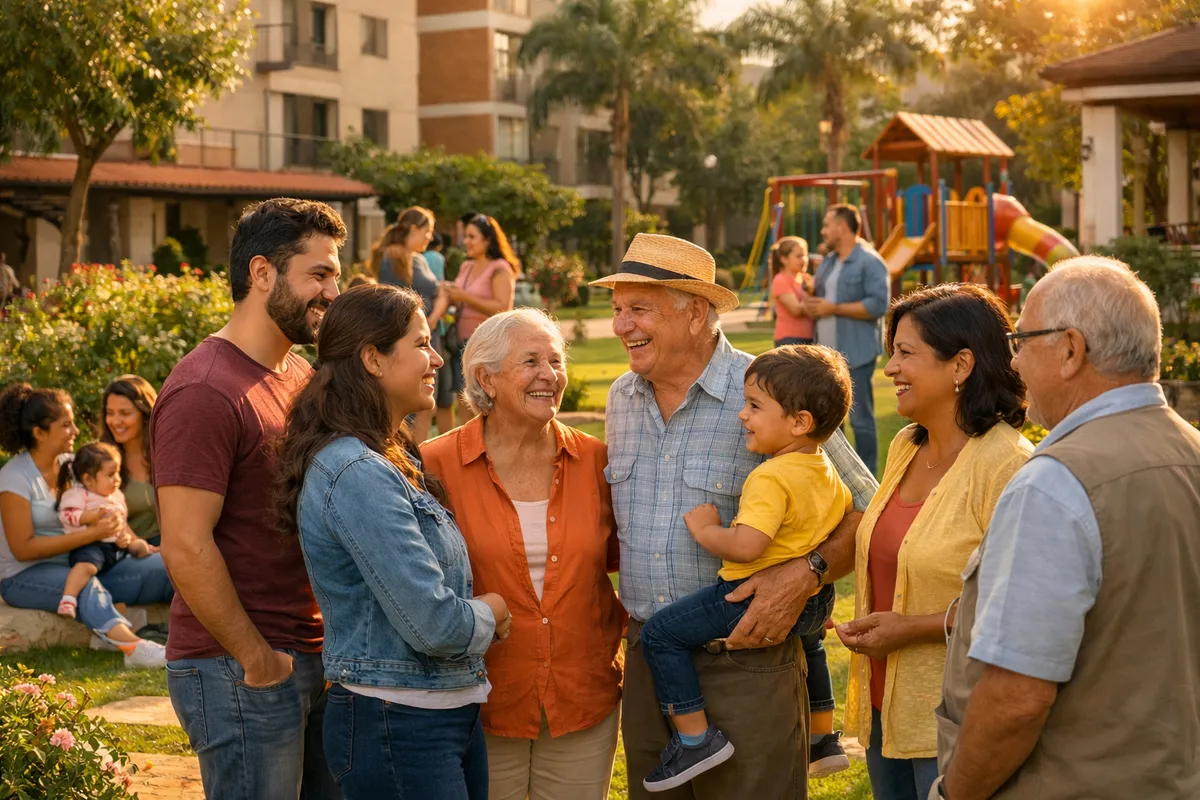 Vecinos conviviendo en armonía en conjunto residencial
